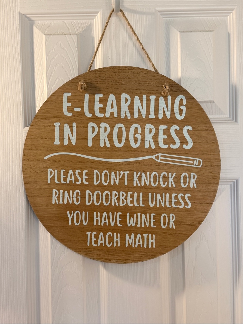 E-Learning In Progress Rustic Wood Wall Sign - White on Brown